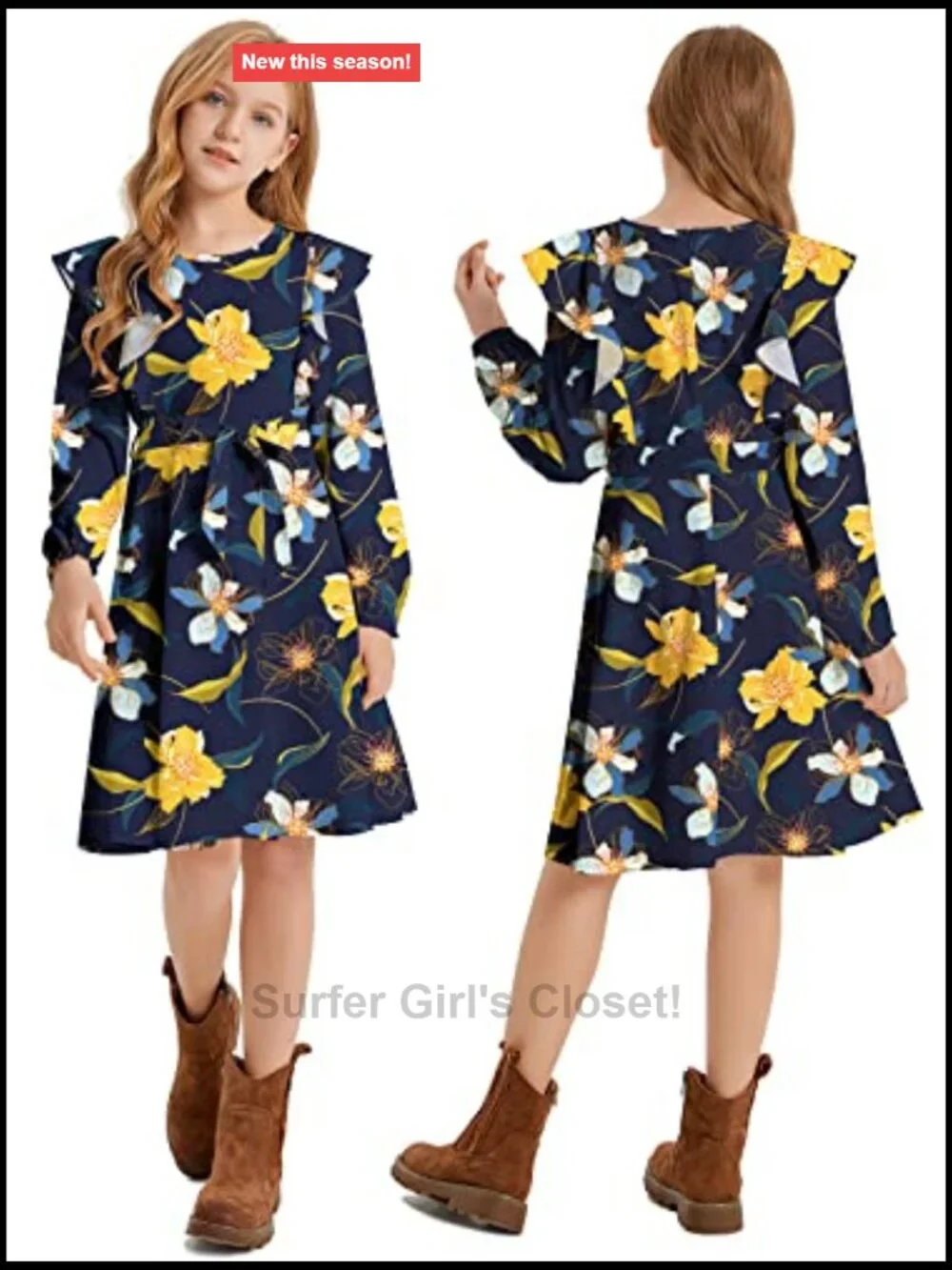 Ruffle Trim A-line Swing Dress with Belt